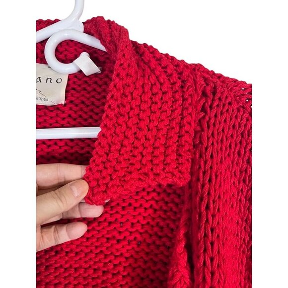 Amano Sweater M Red Hand Knit Cropped Cable Vintage Artsy Festive Luxury Preppy - Picture 11 of 15